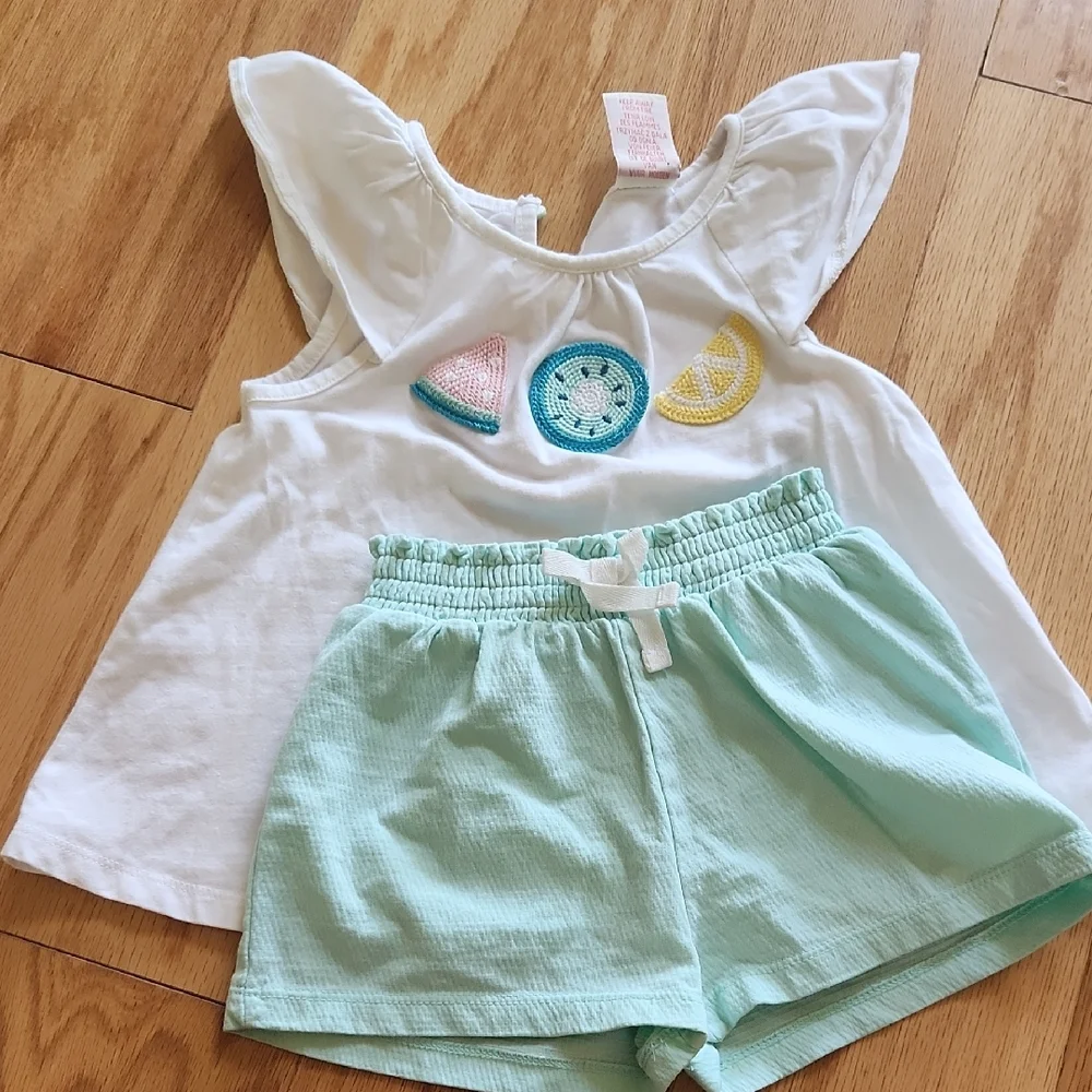 C&C California Kids Matching Set White Top with Light Green Shorts